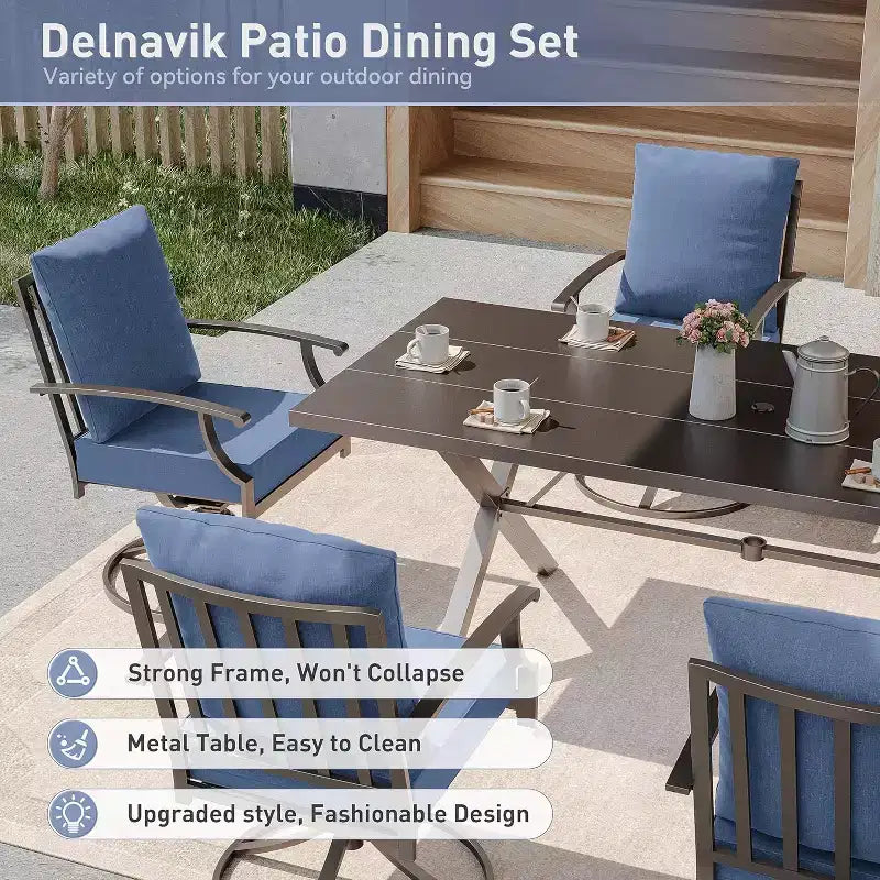 ALAULM Salon de jardin 9 pièces avec 2 chaises pivotantes et 6 chaises fixes, grande table