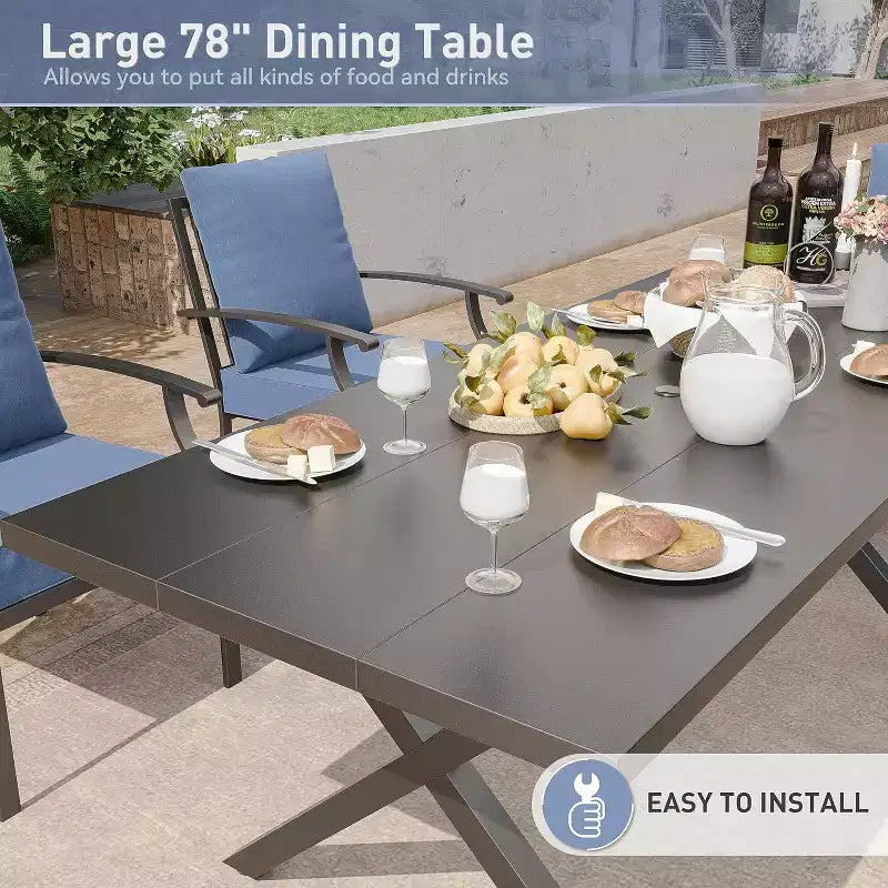ALAULM Salon de jardin 9 pièces avec 2 chaises pivotantes et 6 chaises fixes, grande table