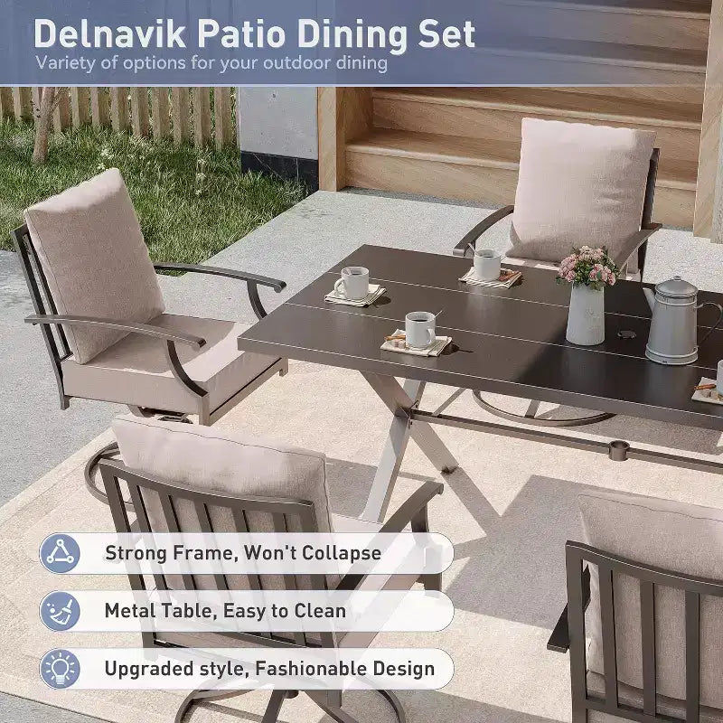 ALAULM Salon de jardin 9 pièces avec 2 chaises pivotantes et 6 chaises fixes, grande table