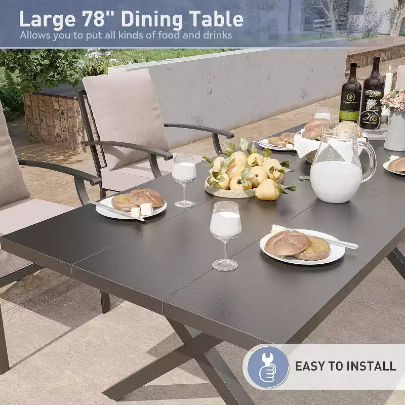 ALAULM Salon de jardin 9 pièces avec 2 chaises pivotantes et 6 chaises fixes, grande table