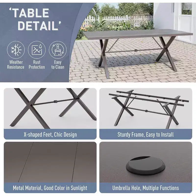 ALAULM Salon de jardin 9 pièces avec 2 chaises pivotantes et 6 chaises fixes, grande table