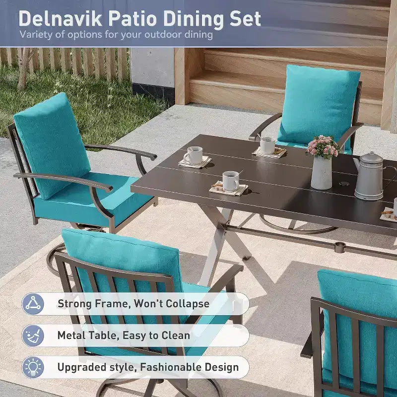 ALAULM Salon de jardin 9 pièces avec 2 chaises pivotantes et 6 chaises fixes, grande table