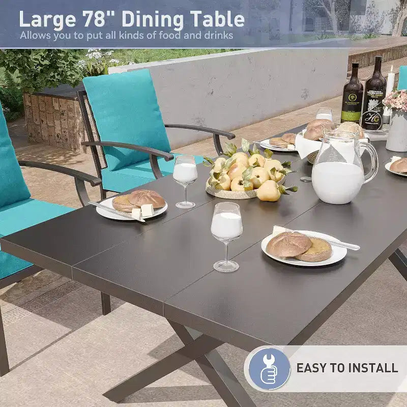 ALAULM Salon de jardin 9 pièces avec 2 chaises pivotantes et 6 chaises fixes, grande table