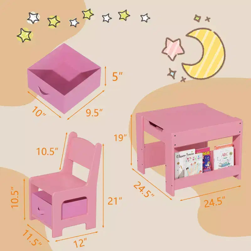 Ensemble table et chaises pour enfants, table d'activités en bois 4 en 1 et 2 chaises avec tiroir de rangement, plateau amovible pour le dessin, la lecture et les activités créatives des tout-petits et des enfants