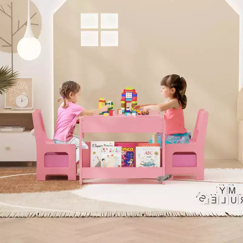 Ensemble table et chaises pour enfants, table d'activités en bois 4 en 1 et 2 chaises avec tiroir de rangement, plateau amovible pour le dessin, la lecture et les activités créatives des tout-petits et des enfants
