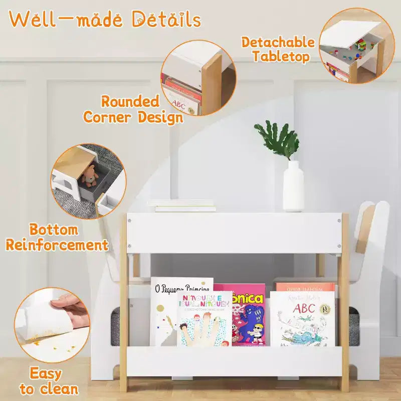 Ensemble table et chaises pour enfants, table d'activités en bois 4 en 1 et 2 chaises avec tiroir de rangement, plateau amovible pour le dessin, la lecture et les activités créatives des tout-petits et des enfants
