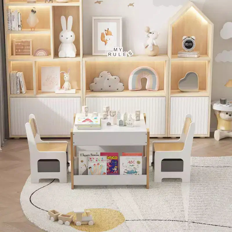 Ensemble table et chaises pour enfants, table d'activités en bois 4 en 1 et 2 chaises avec tiroir de rangement, plateau amovible pour le dessin, la lecture et les activités créatives des tout-petits et des enfants