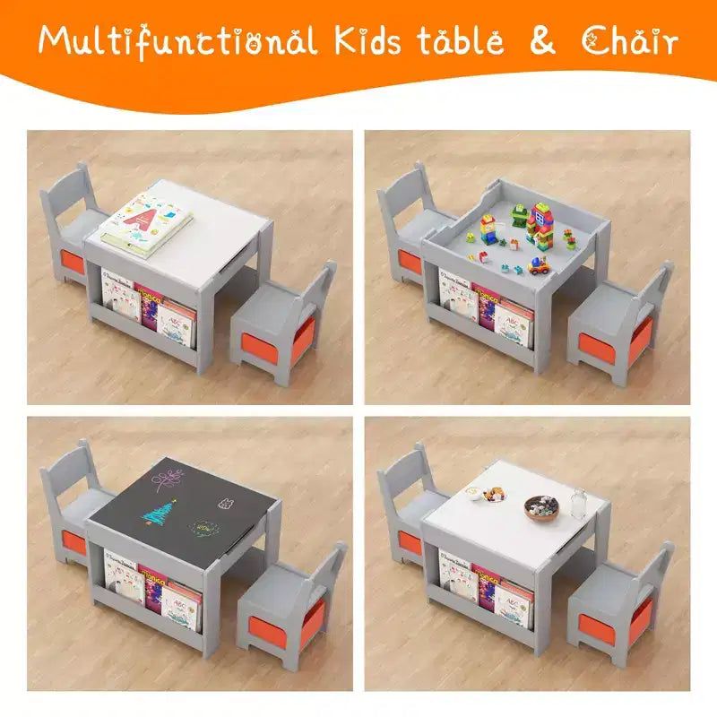 Ensemble table et chaises pour enfants, table d'activités en bois 4 en 1 et 2 chaises avec tiroir de rangement, plateau amovible pour le dessin, la lecture et les activités créatives des tout-petits et des enfants