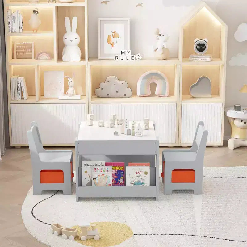 Ensemble table et chaises pour enfants, table d'activités en bois 4 en 1 et 2 chaises avec tiroir de rangement, plateau amovible pour le dessin, la lecture et les activités créatives des tout-petits et des enfants