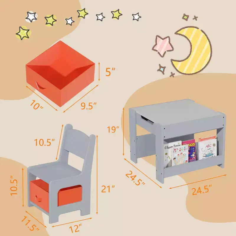 Ensemble table et chaises pour enfants, table d'activités en bois 4 en 1 et 2 chaises avec tiroir de rangement, plateau amovible pour le dessin, la lecture et les activités créatives des tout-petits et des enfants