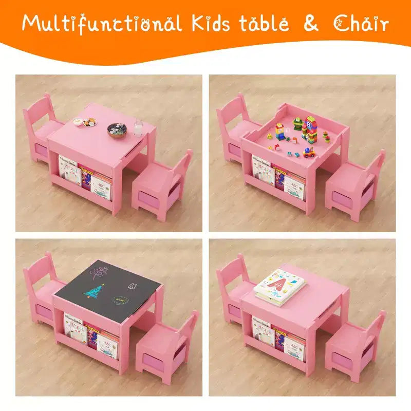 Ensemble table et chaises pour enfants, table d'activités en bois 4 en 1 et 2 chaises avec tiroir de rangement, plateau amovible pour le dessin, la lecture et les activités créatives des tout-petits et des enfants
