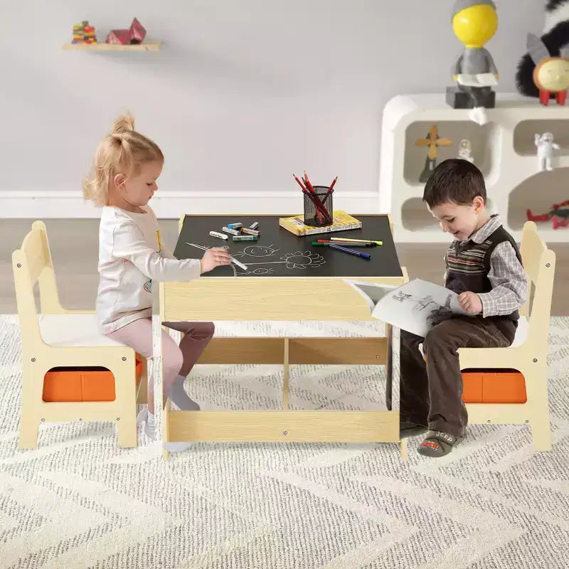 VEVOR Ensemble table et chaises pour enfants, table d'activités en bois avec espace de rangement et boîtes, table de jeu pour tout-petits pour l'art, l'artisanat, la lecture, l'apprentissage, beige