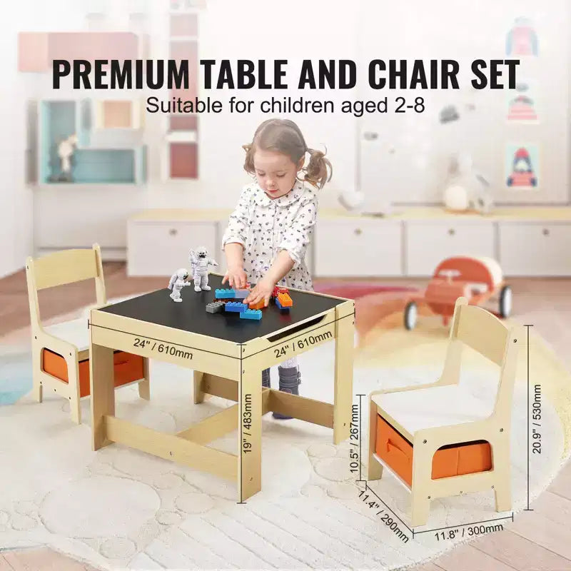 VEVOR Ensemble table et chaises pour enfants, table d'activités en bois avec espace de rangement et boîtes, table de jeu pour tout-petits pour l'art, l'artisanat, la lecture, l'apprentissage, beige