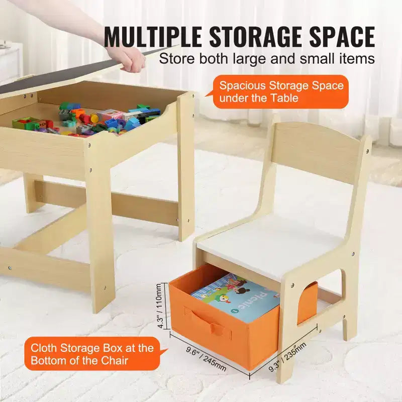 VEVOR Ensemble table et chaises pour enfants, table d'activités en bois avec espace de rangement et boîtes, table de jeu pour tout-petits pour l'art, l'artisanat, la lecture, l'apprentissage, beige