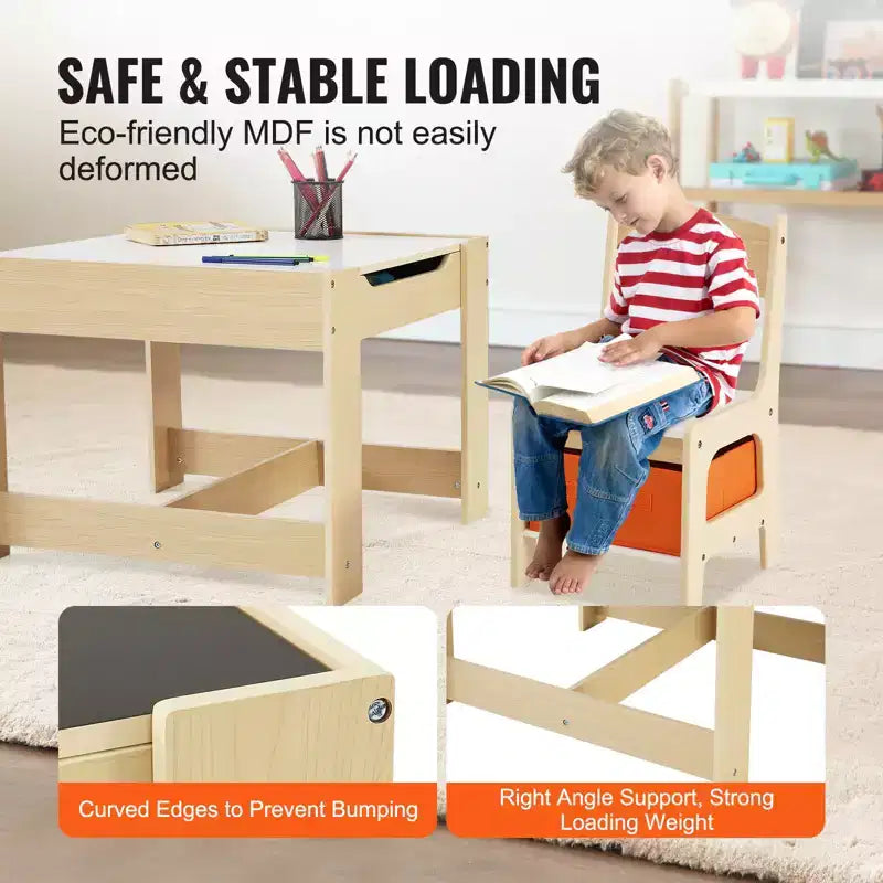 VEVOR Ensemble table et chaises pour enfants, table d'activités en bois avec espace de rangement et boîtes, table de jeu pour tout-petits pour l'art, l'artisanat, la lecture, l'apprentissage, beige