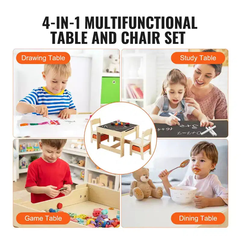 VEVOR Ensemble table et chaises pour enfants, table d'activités en bois avec espace de rangement et boîtes, table de jeu pour tout-petits pour l'art, l'artisanat, la lecture, l'apprentissage, beige