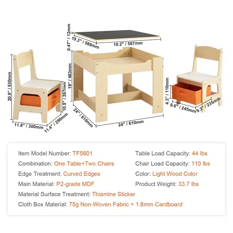VEVOR Ensemble table et chaises pour enfants, table d'activités en bois avec espace de rangement et boîtes, table de jeu pour tout-petits pour l'art, l'artisanat, la lecture, l'apprentissage, beige