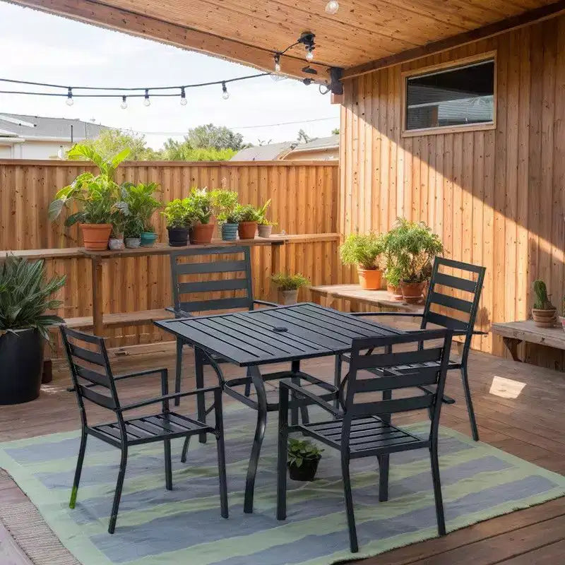 Ensemble de salle à manger carré 4 personnes en acier pour terrasse