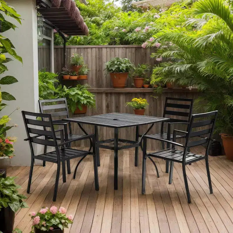 Ensemble de salle à manger carré 4 personnes en acier pour terrasse