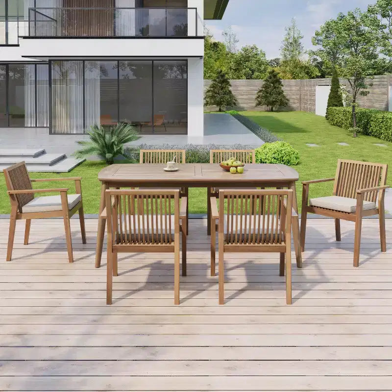Christopher Knight Home Anivia Rustic 7 Piece Patio Acacia Wood Dining Set with Cushions