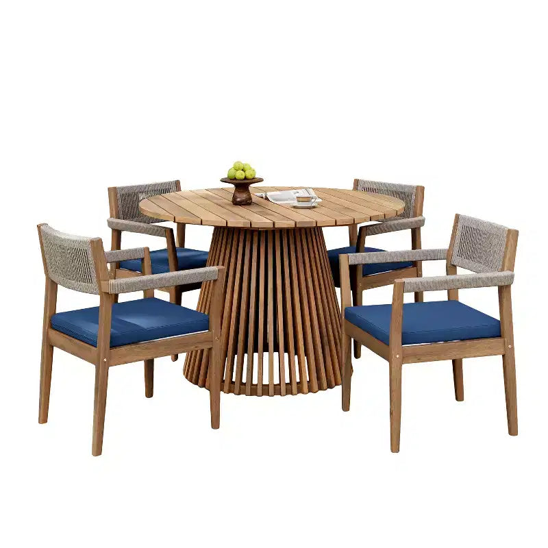 Christopher Knight Home Sivir Ensemble de salle à manger d'extérieur moderne de 5 pièces en bois d'acacia avec coussins