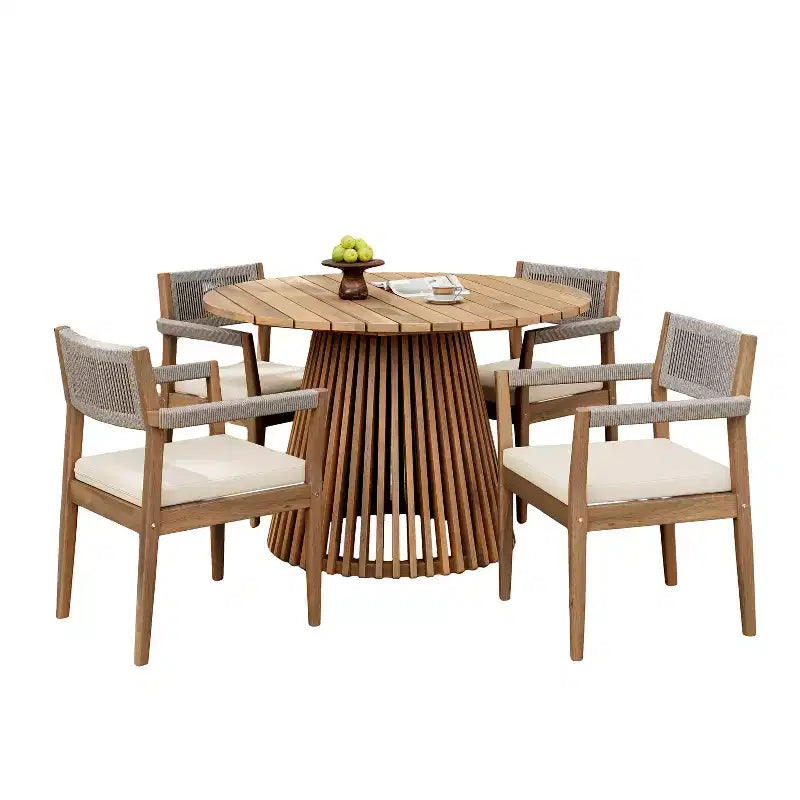 Christopher Knight Home Sivir Ensemble de salle à manger d'extérieur moderne de 5 pièces en bois d'acacia avec coussins