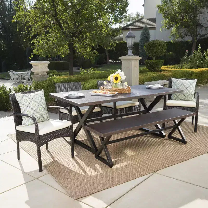 Christopher Knight Home Martinique Outdoor Wicker and Aluminum 6 Piece Dining Set with Bench