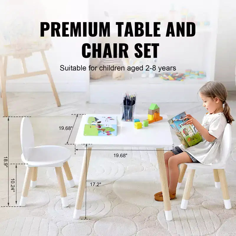 Ensemble Table et 2 Chaises Enfants VEVOR, Table Multi-Activités pour Enfants pour Dessin, Bricolage, Lecture, Apprentissage, 1 Table et 2 Chaises, Blanc