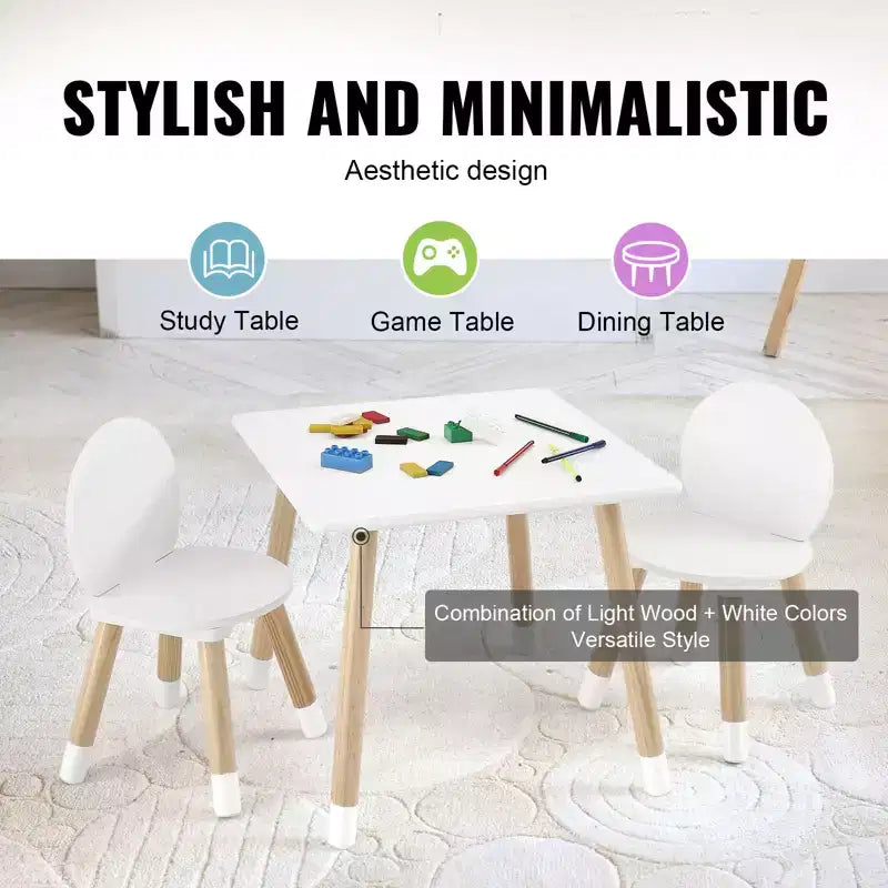 Ensemble Table et 2 Chaises Enfants VEVOR, Table Multi-Activités pour Enfants pour Dessin, Bricolage, Lecture, Apprentissage, 1 Table et 2 Chaises, Blanc