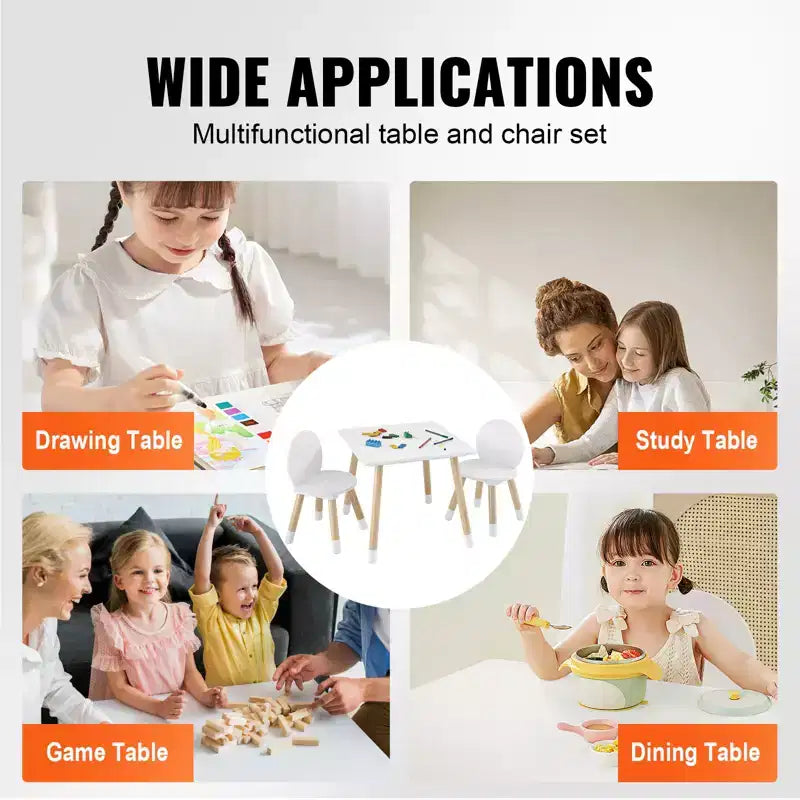 Ensemble Table et 2 Chaises Enfants VEVOR, Table Multi-Activités pour Enfants pour Dessin, Bricolage, Lecture, Apprentissage, 1 Table et 2 Chaises, Blanc