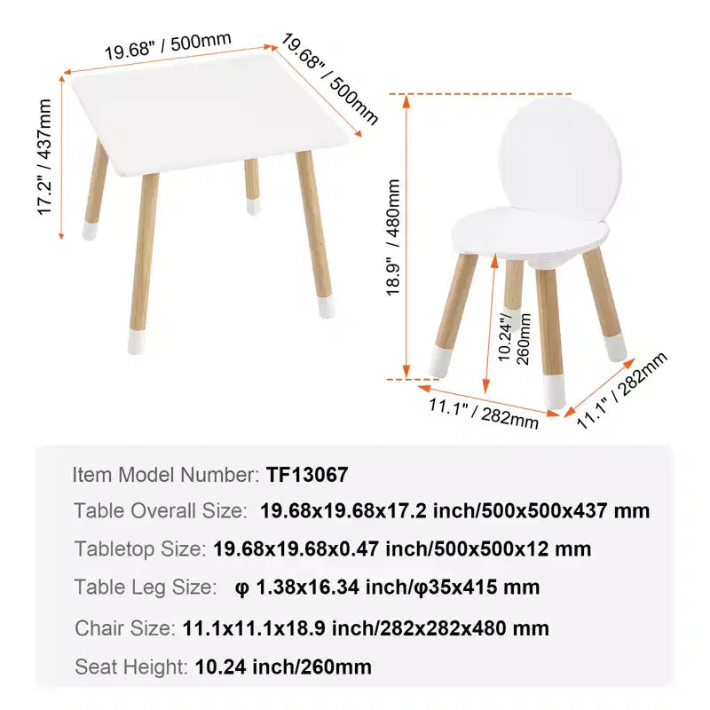 Ensemble Table et 2 Chaises Enfants VEVOR, Table Multi-Activités pour Enfants pour Dessin, Bricolage, Lecture, Apprentissage, 1 Table et 2 Chaises, Blanc