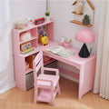 Kids Corner Desk, Desk and Chair Set for Children, L Shape Kids Study Table - Features Bulletin Board Open Shelves & Storage Cabinets
