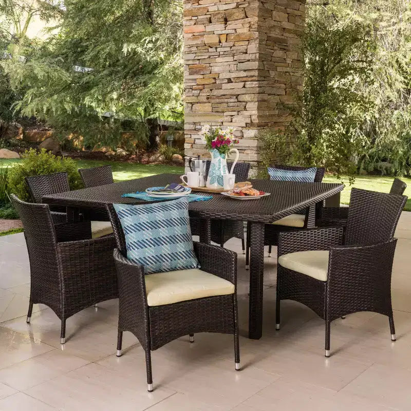 Christopher Knight Home Aristo Outdoor Wicker 9 Piece Square Dining Set