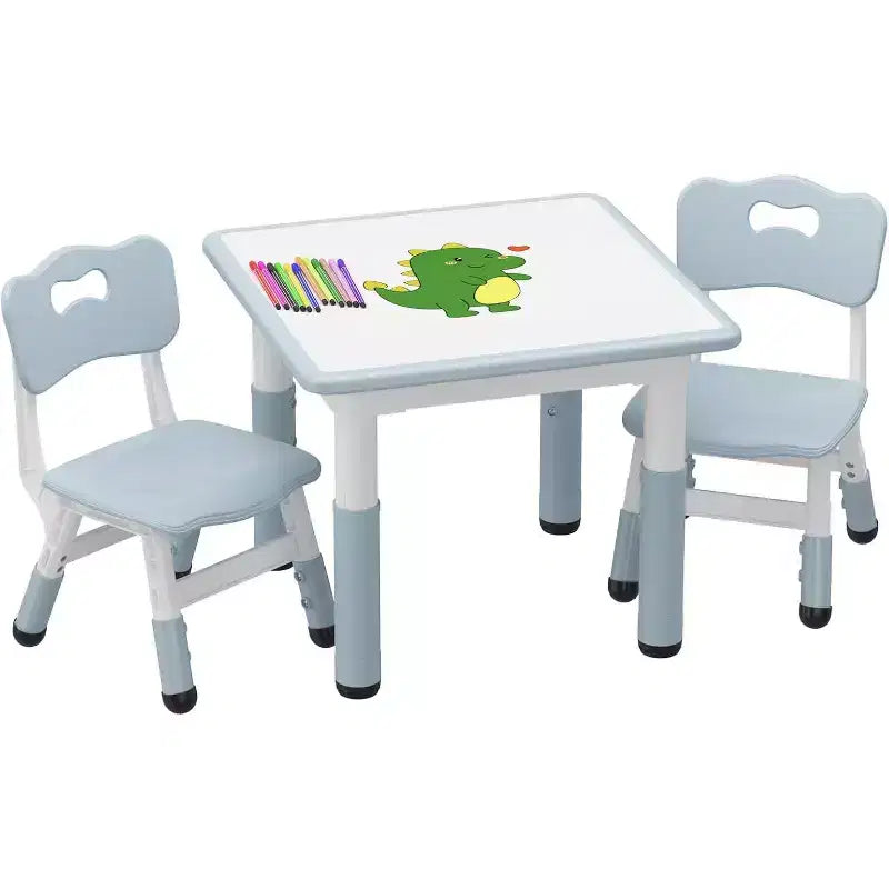CuisinSmart Kids Table and 2 Chairs Set, for Ages 2-10, Height Adjustable Toddler Table and Chair Set, Gray Blue