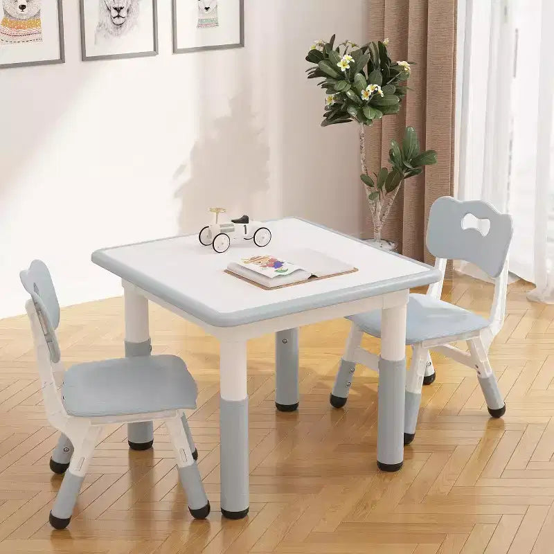 CuisinSmart Ensemble Table et 2 chaises pour enfants, de 2 à 10 ans, Ensemble table et chaises pour tout-petits réglable en hauteur, Gris bleu