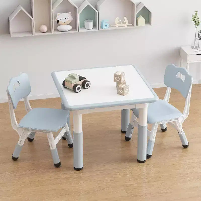CuisinSmart Ensemble Table et 2 chaises pour enfants, de 2 à 10 ans, Ensemble table et chaises pour tout-petits réglable en hauteur, Gris bleu