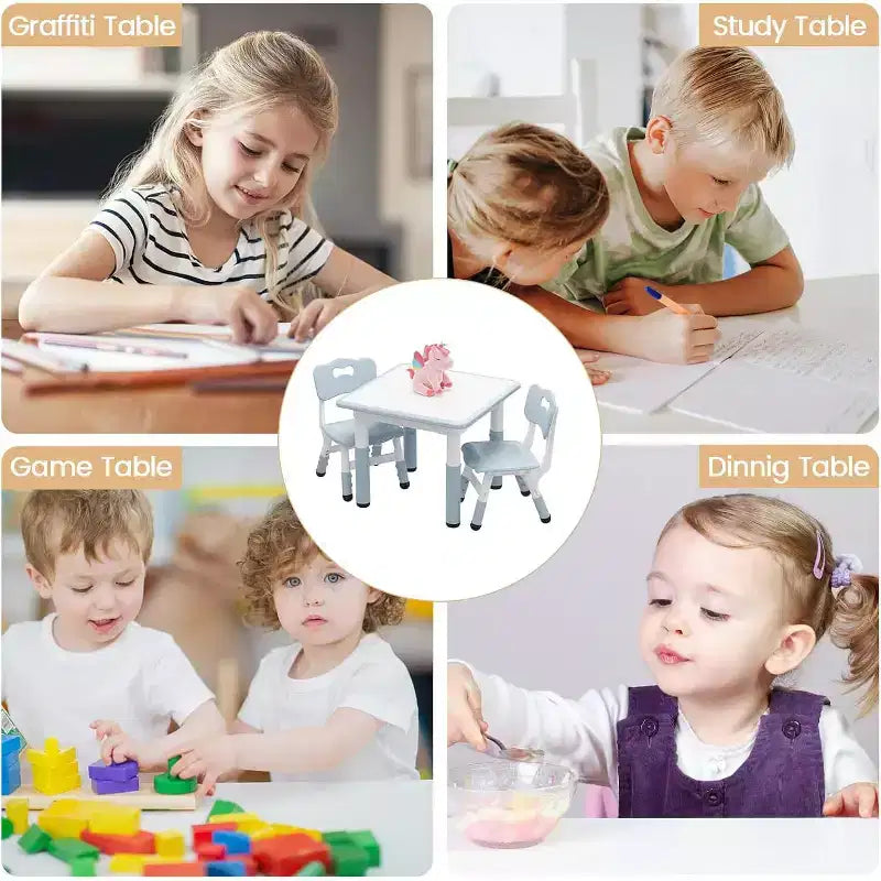 CuisinSmart Ensemble Table et 2 chaises pour enfants, de 2 à 10 ans, Ensemble table et chaises pour tout-petits réglable en hauteur, Gris bleu