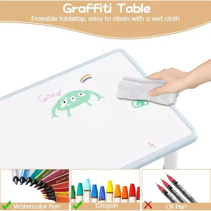 CuisinSmart Ensemble Table et 2 chaises pour enfants, de 2 à 10 ans, Ensemble table et chaises pour tout-petits réglable en hauteur, Gris bleu