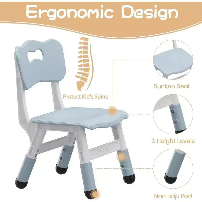 CuisinSmart Ensemble Table et 2 chaises pour enfants, de 2 à 10 ans, Ensemble table et chaises pour tout-petits réglable en hauteur, Gris bleu