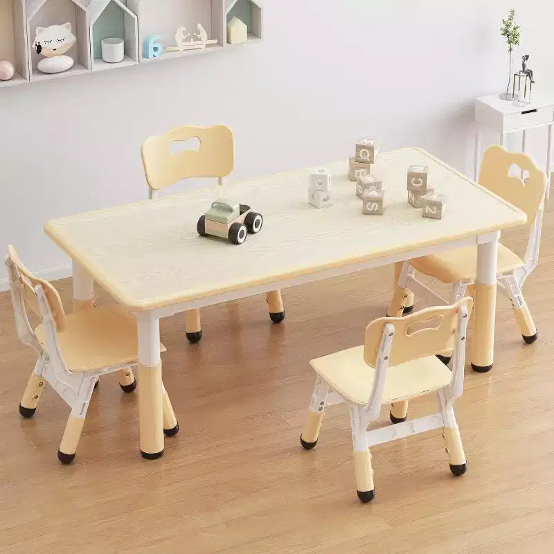Ensemble table et 4 chaises CuisinSmart pour enfants, hauteur réglable, pour les 2-10 ans, plateau de table anti-graffitis, pieds antidérapants, coloris naturel