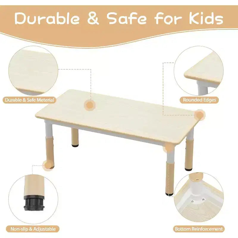 Ensemble table et 4 chaises CuisinSmart pour enfants, hauteur réglable, pour les 2-10 ans, plateau de table anti-graffitis, pieds antidérapants, coloris naturel