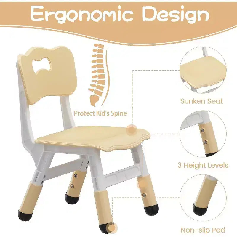 Ensemble table et 4 chaises CuisinSmart pour enfants, hauteur réglable, pour les 2-10 ans, plateau de table anti-graffitis, pieds antidérapants, coloris naturel