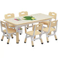 CuisinSmart Kids Table and 6 Chairs Set with Storage Box, Height Adjustable Toddler Table and Chair Set, Graffiti Desktop, Non-Slip Legs, Natural