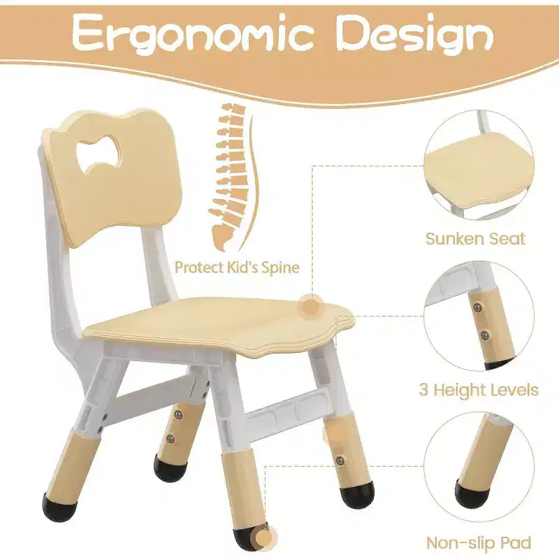 Ensemble table et 6 chaises pour enfants CuisinSmart avec boîte de rangement, ensemble table et chaises réglables en hauteur pour tout-petits, plateau de table graffiti, pieds antidérapants, couleur naturelle