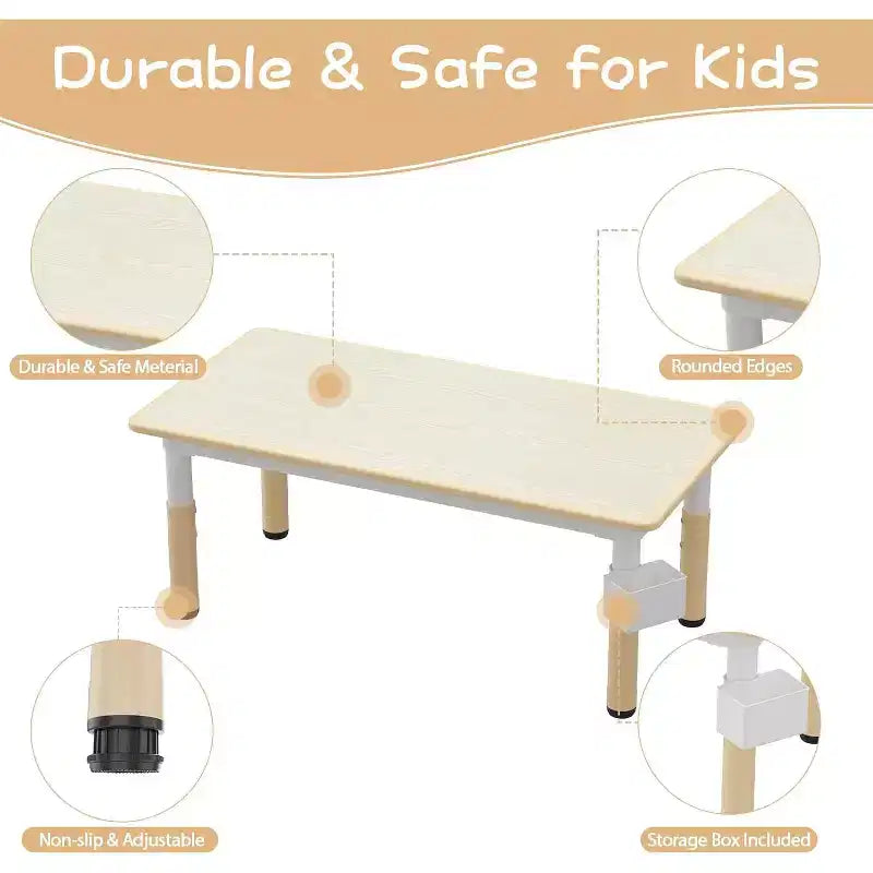 Ensemble table et 6 chaises pour enfants CuisinSmart avec boîte de rangement, ensemble table et chaises réglables en hauteur pour tout-petits, plateau de table graffiti, pieds antidérapants, couleur naturelle