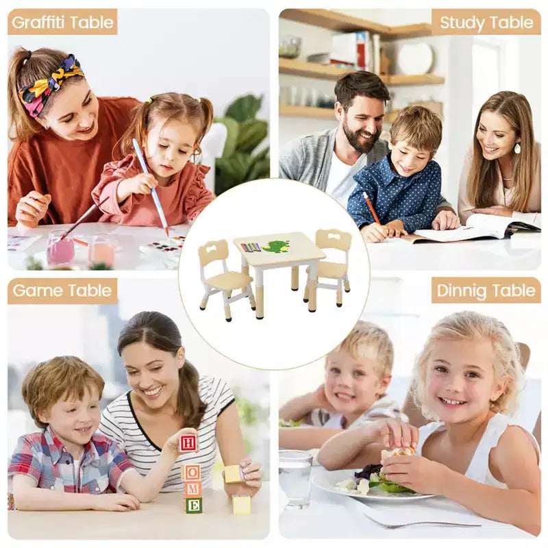Table et 2 chaises réglables en hauteur pour tout-petits, Ensemble table et chaises pour enfants, Pieds antidérapants, Table d'activités pour enfants pour la maison, la crèche