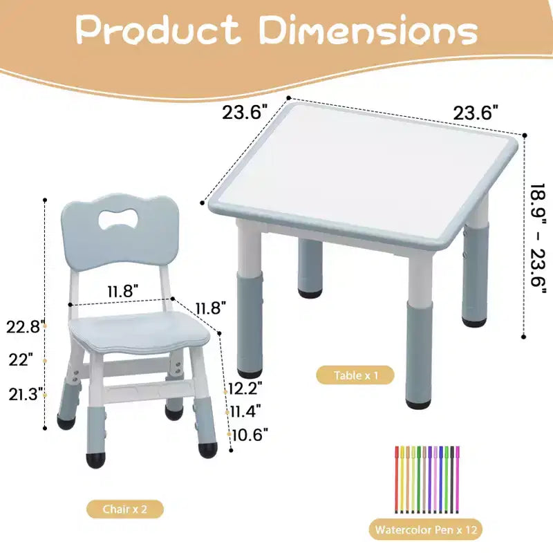 Table et 2 chaises réglables en hauteur pour tout-petits, Ensemble table et chaises pour enfants, Pieds antidérapants, Table d'activités pour enfants pour la maison, la crèche