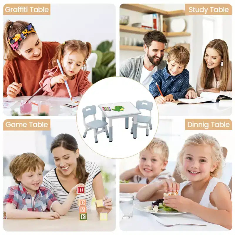 Table et 2 chaises réglables en hauteur pour tout-petits, Ensemble table et chaises pour enfants, Pieds antidérapants, Table d'activités pour enfants pour la maison, la crèche