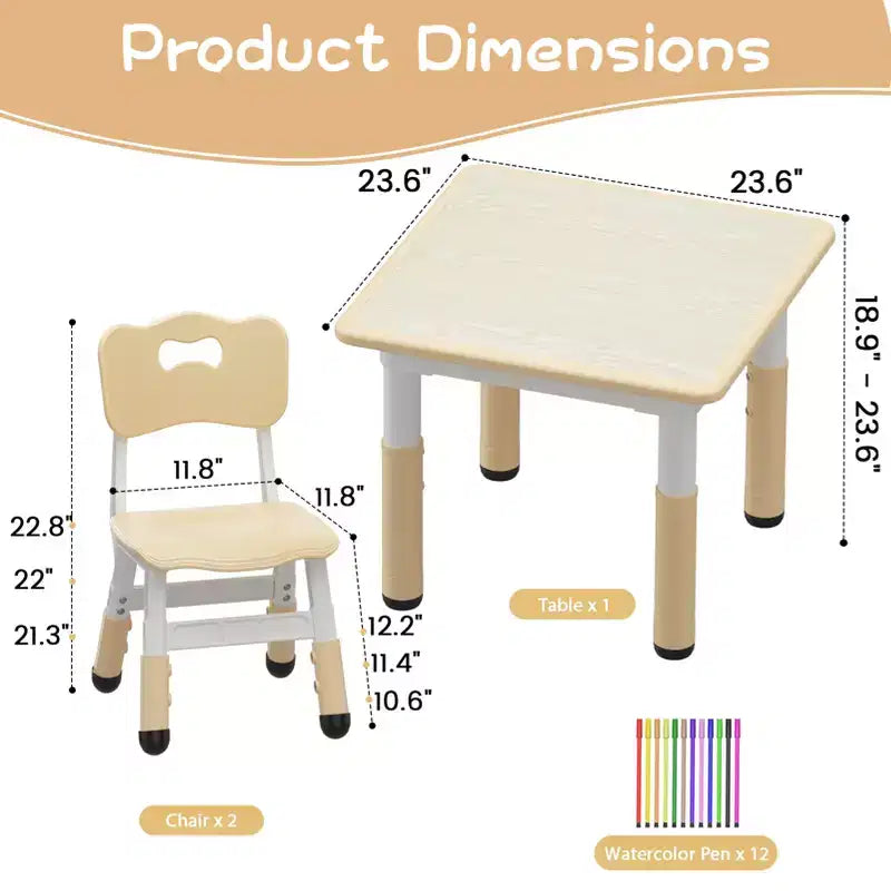 Table et 2 chaises réglables en hauteur pour tout-petits, Ensemble table et chaises pour enfants, Pieds antidérapants, Table d'activités pour enfants pour la maison, la crèche