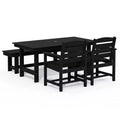 Hyleory Recycled HDPE 4pc Patio Dining Set - Rectangular Table & Umbrella Hole,Patio Dining Bench,2 Patio Armchairs